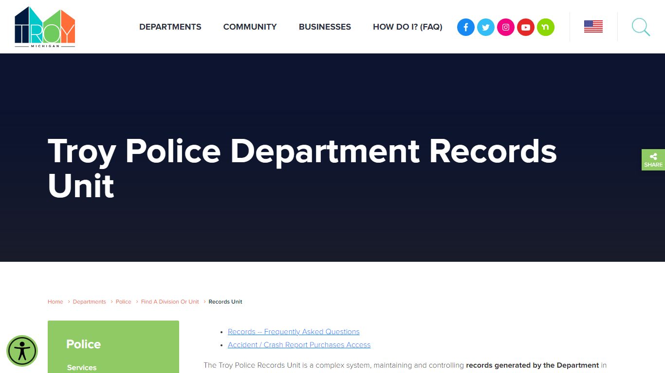 Troy Police Department Records Unit - Troy, Michigan