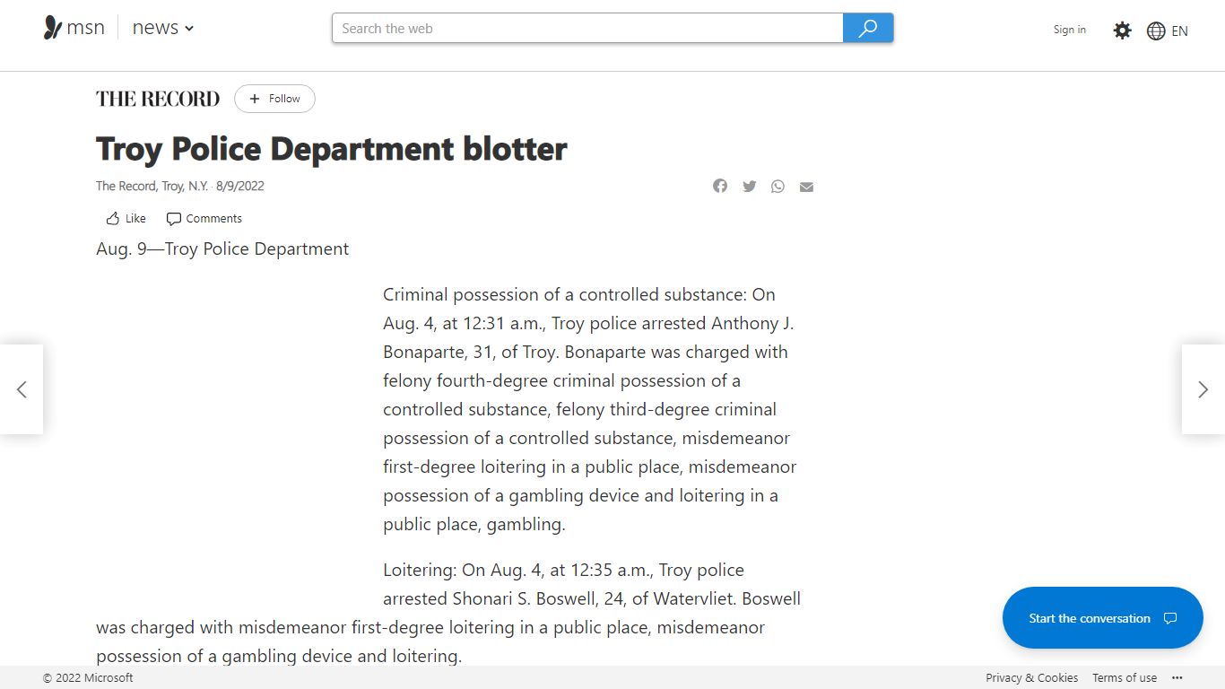 Troy Police Department blotter